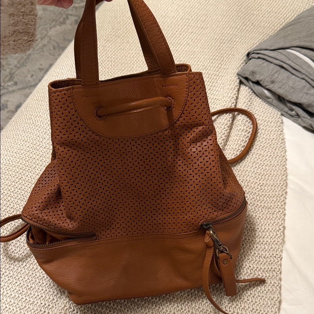 FRYE AND CO. Brown Perforated Leather Backpack